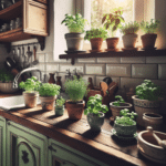 vasos pequenos para cultivo de ervas frescas na cozinha